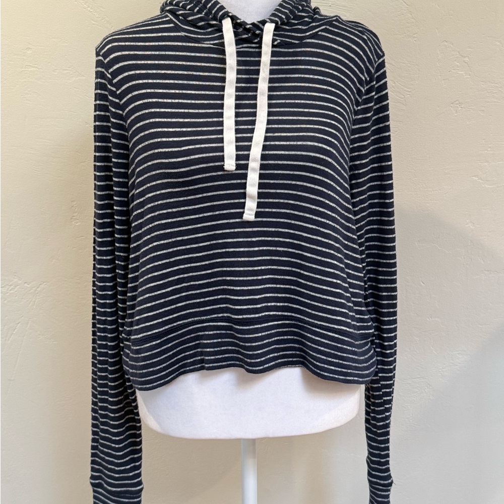 Hollister Striped Cropped Hoodie Navy White Lightweight‎ Size Small - Picture 2 of 8